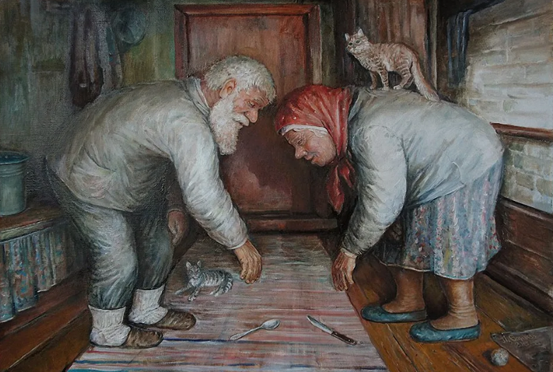 Баранов Леонид Павлович (Род. 1955). Из цикла картин "Жили-были дед да баба". Источник иллюстрации: yablor.ru.