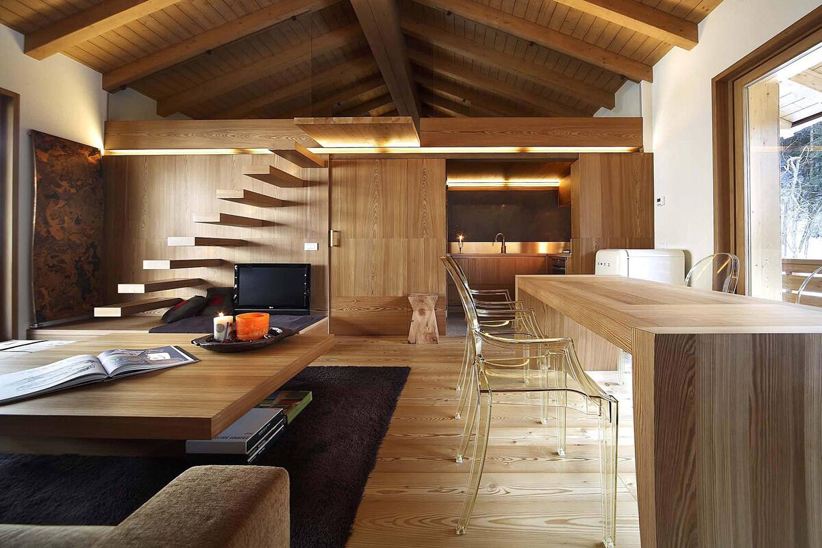 Отличный пример: выглядит эффектно, но противоречит законам физики и эргономики. Особенно лестница в стиле «билет к травматологу»