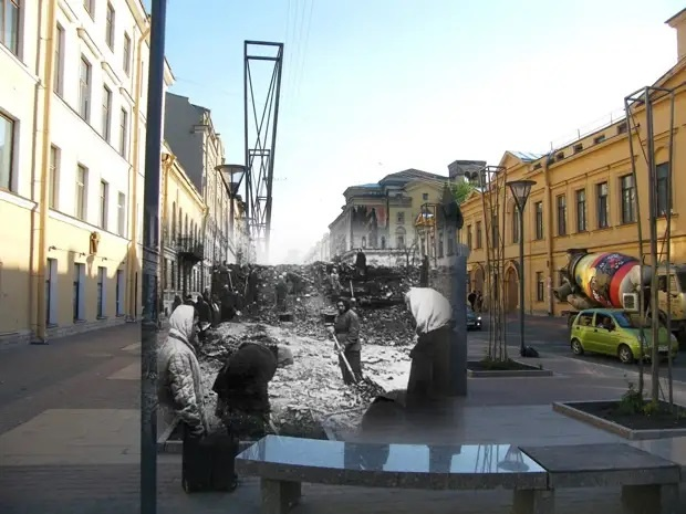 Ленинград 1941-2009 - улица Правды. Ленинградки строят укрепления. Идёт подготовка к уличным боям.