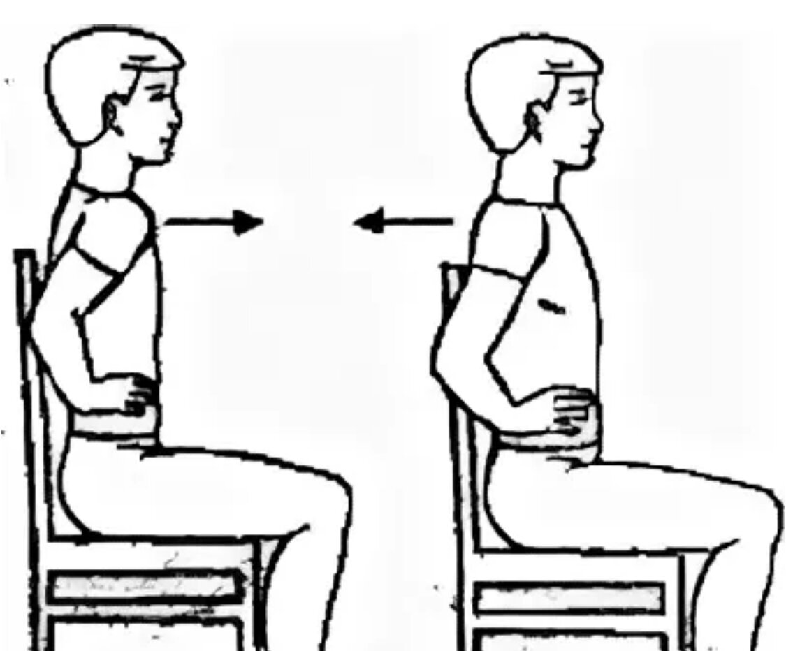 Прижмитесь правой стороной. Упражнения сидя на стуле. Сидя на стуле руки на поясе. Сведение лопаток на стуле. Упражнения для осанки спины сидя на стуле.