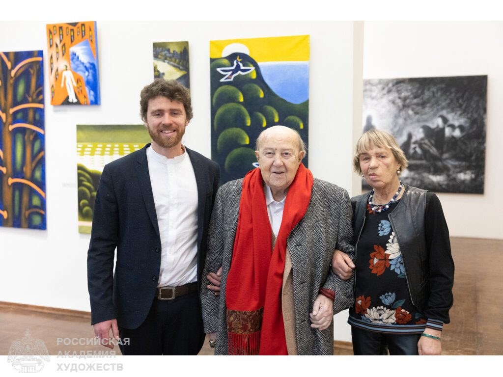 Владимир Жилинский (Ходанов), Зураб Церетели и Ольга Жилинская на открытии выставки в Москве. Фото: Виктор Берёзкин