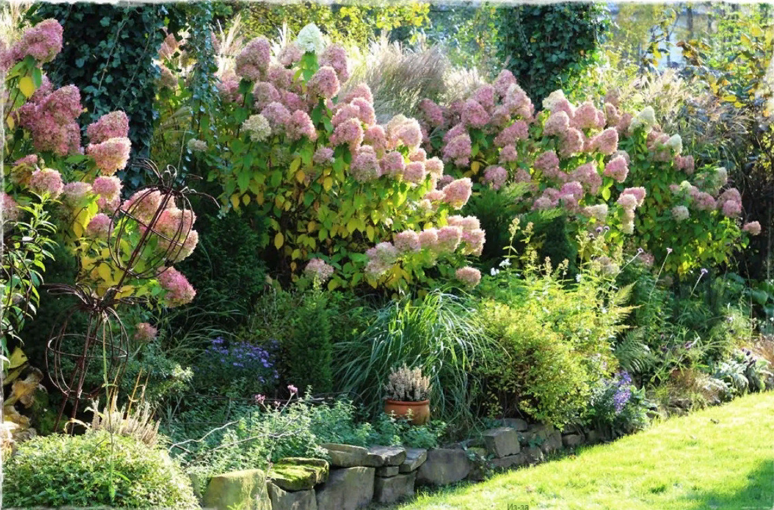 Живая изгородь из цветущей сирени