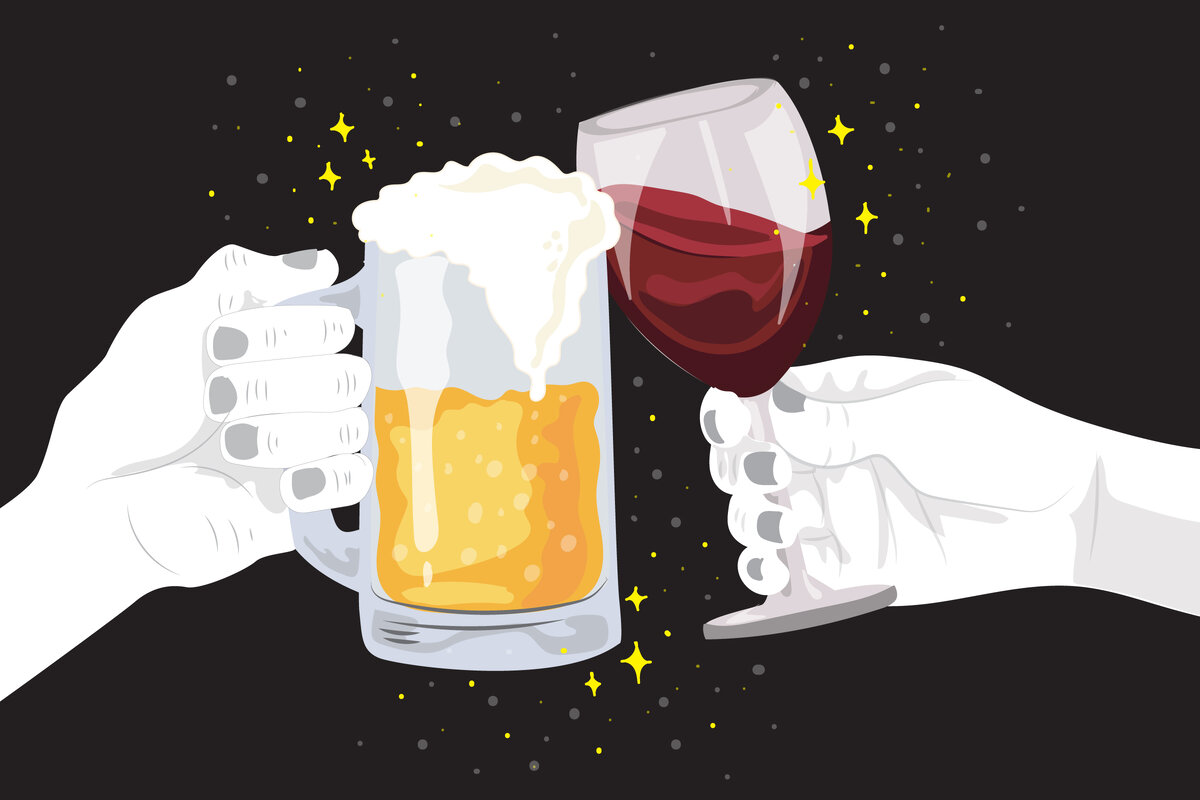 1 льет 2 пьет. Пиво и вино. Алкоголь иллюстрация. Алкоголь арт.