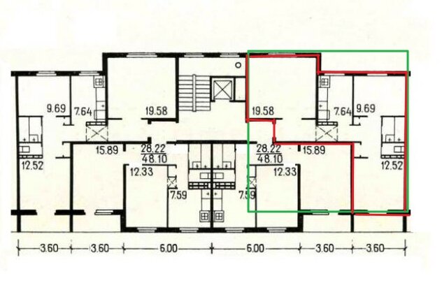 Пример квартиры с Г-образной планировкой. Она не "вписана" в квадрат.