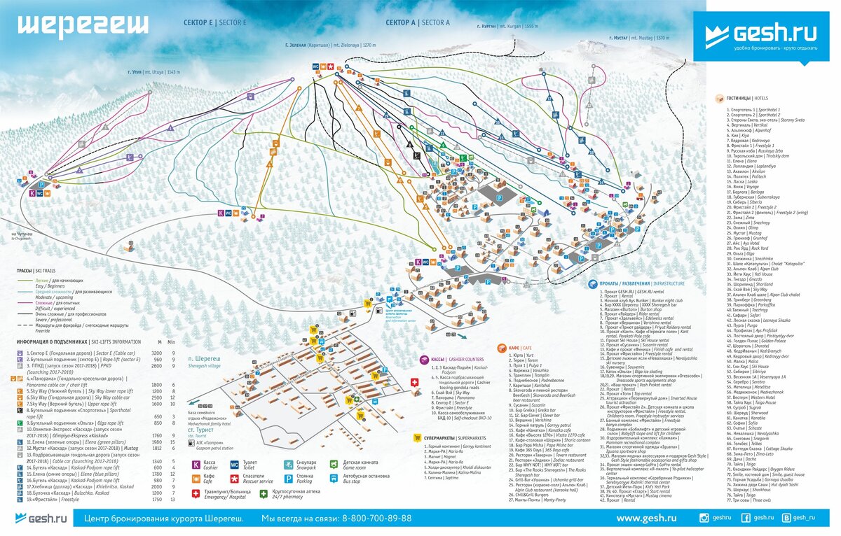 Схема расположения всех объектов на горнолыжном курорте Шерегеш данные взяты с официального сайта курорта