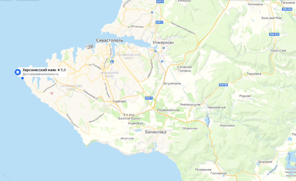 Херсонесский маяк на карте Севастополя
