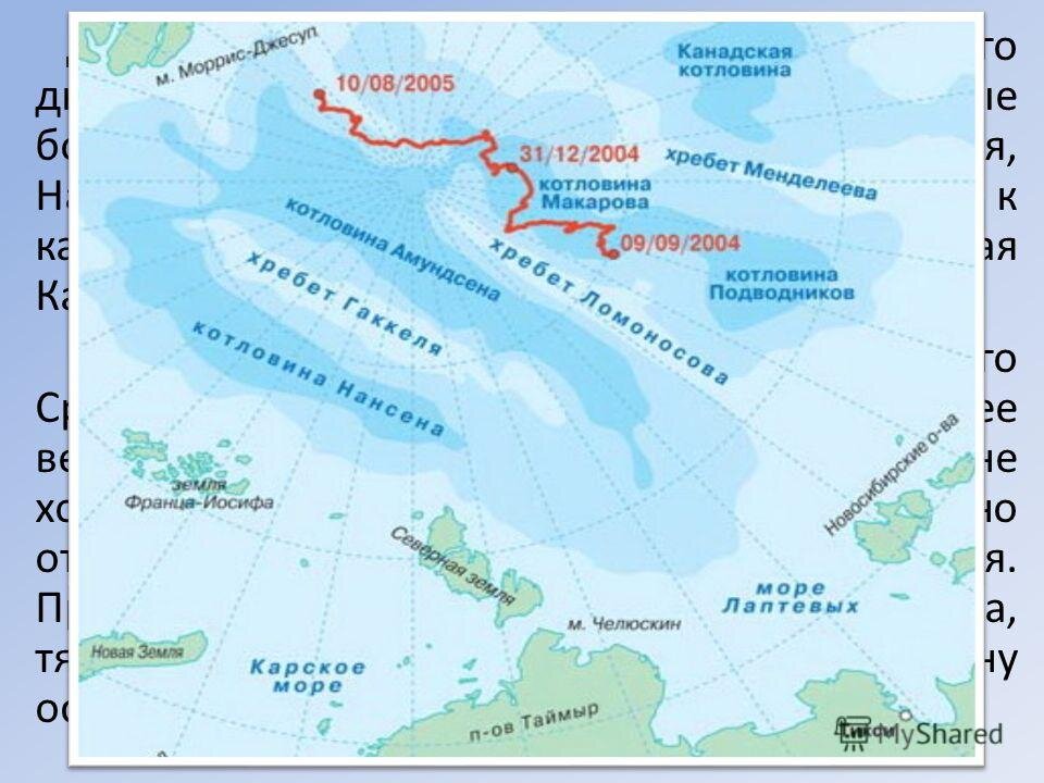 Структура дна Северного Ледовитого океана с российской стороны (принадлежит РФ).