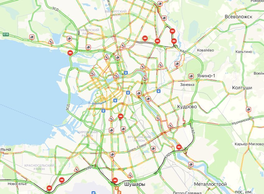 Скриншот сервиса «Яндекс. Пробки»