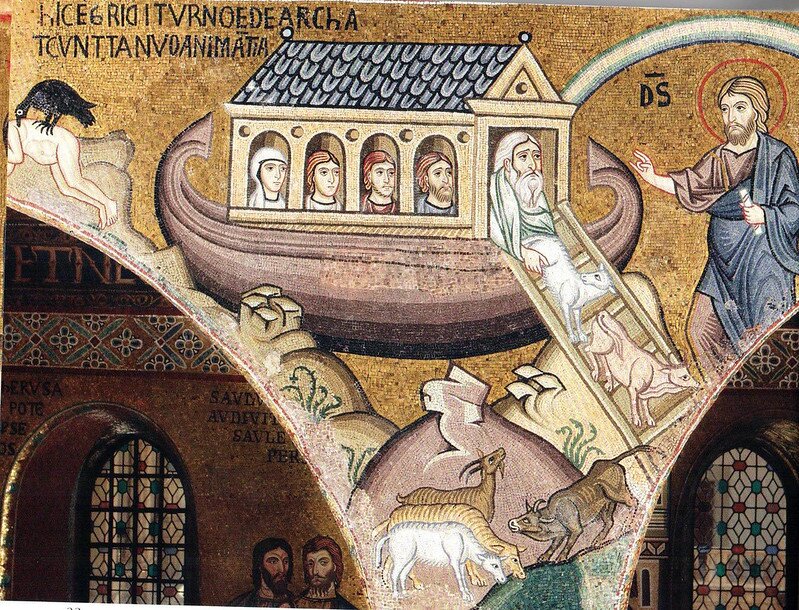 Бог заключает завет с Ноем. 12в. Палатинская капелла в Палермо.