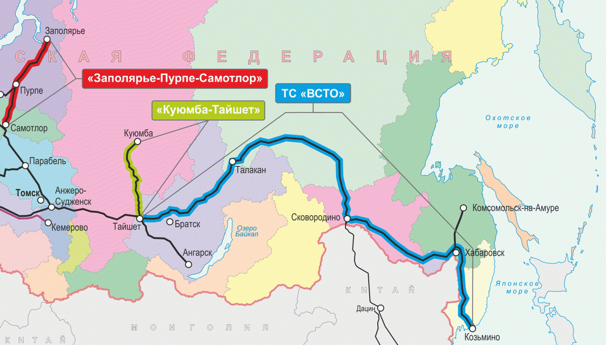 Нефтепровод восточная сибирь тихий океан карта
