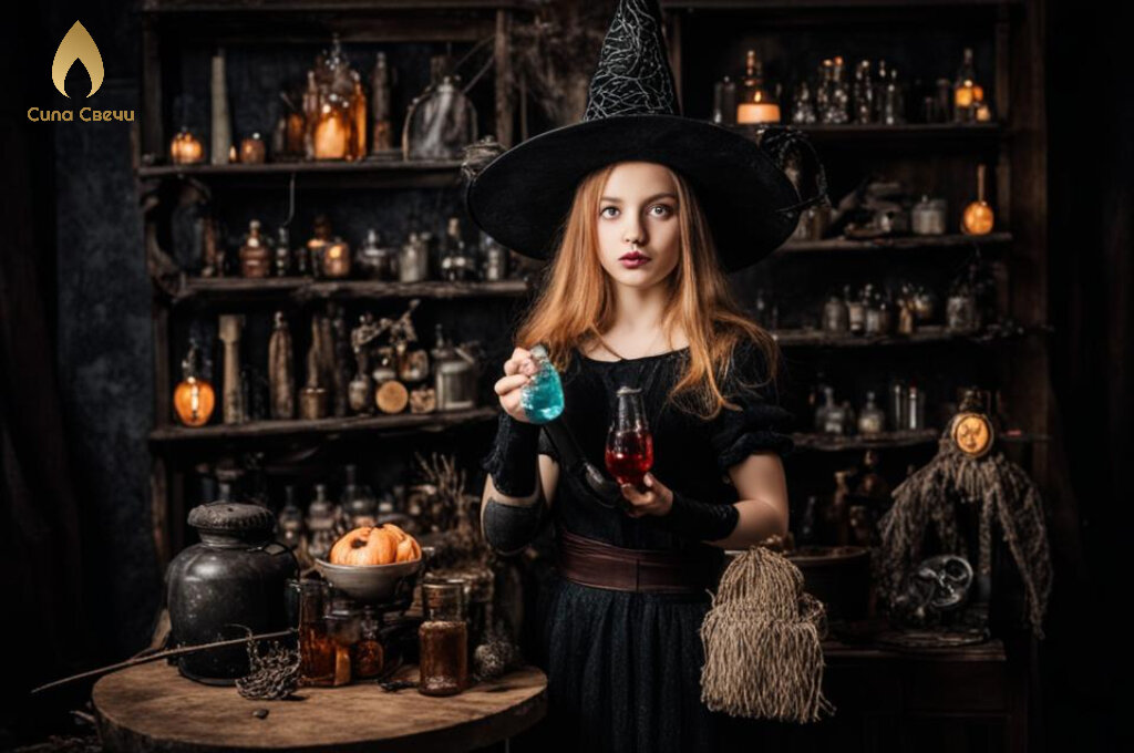 Девушка в образе молодой ведьмы