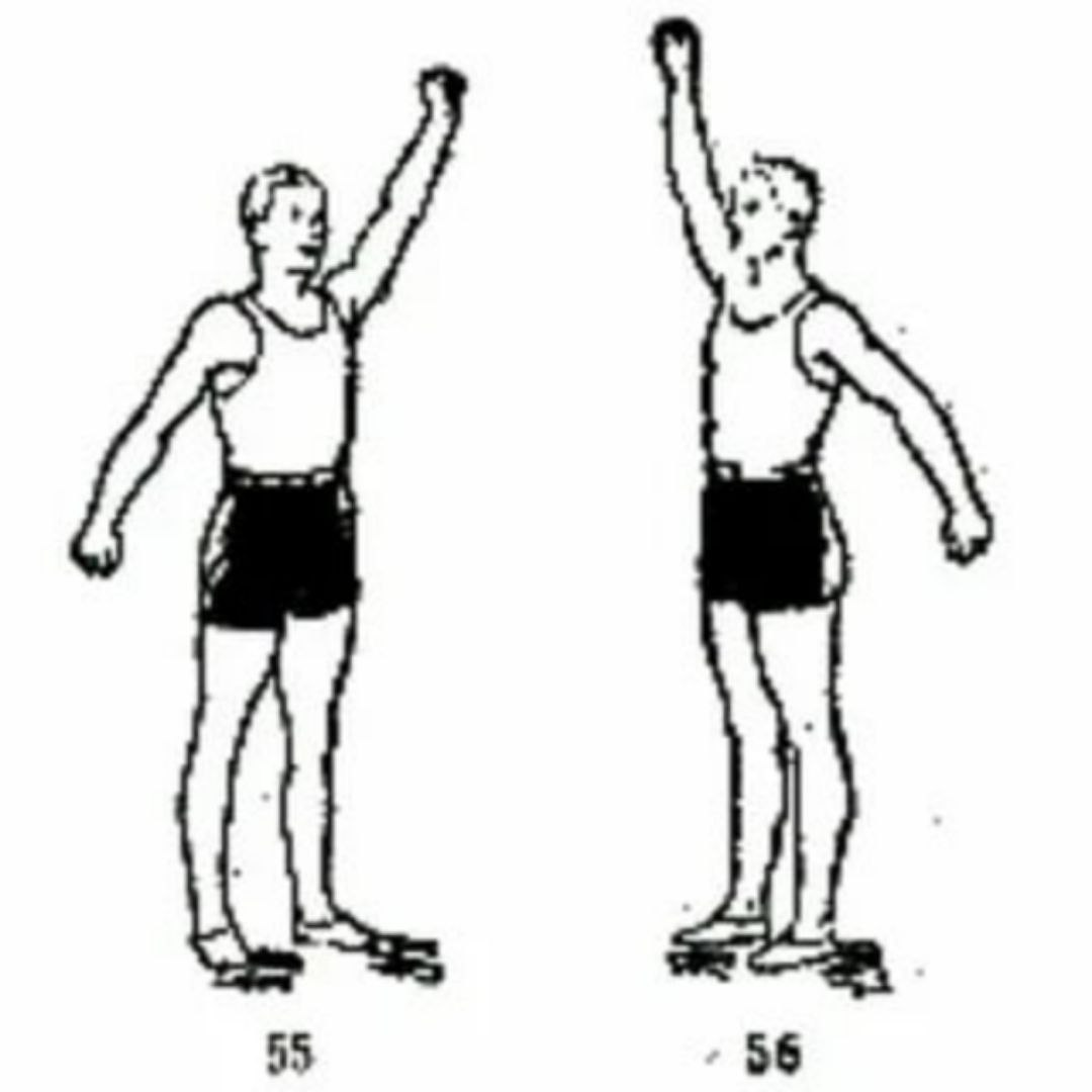 Рука сверху и снизу. Рывки руками. Правая рука вверху левая внизу рывки руками. Рывки прямыми руками назад. Упражнение рывки руками в стороны.