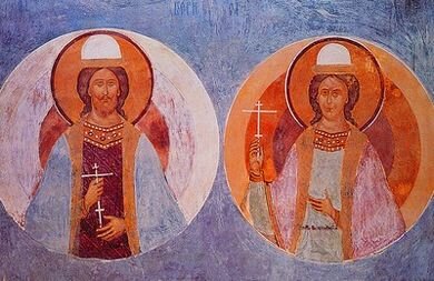 Борис и Глеб (фреска собора Рождества Богородицы Ферапонтова монастыря, Дионисий 1502—1502 годы) 