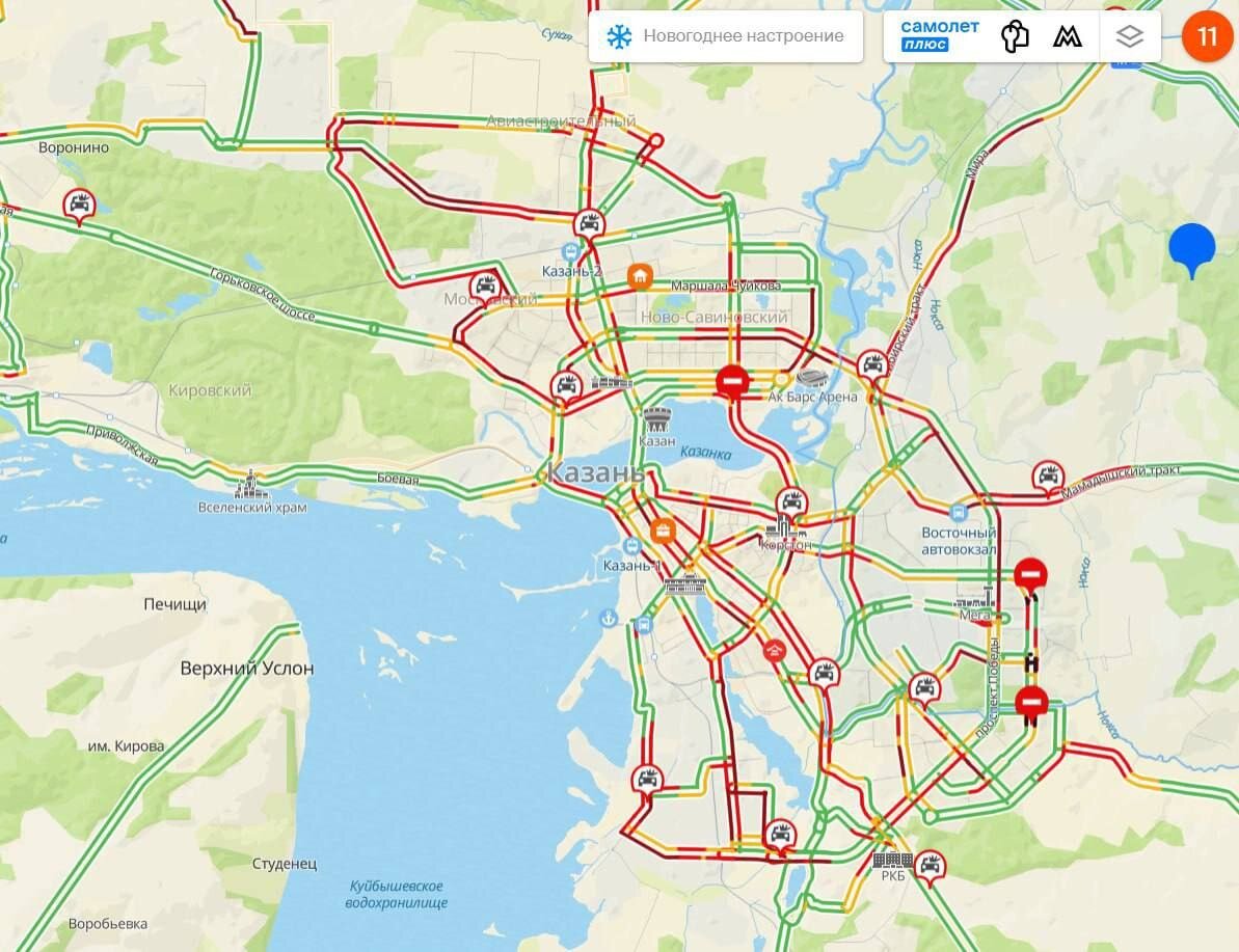 Казань пробки показать карту
