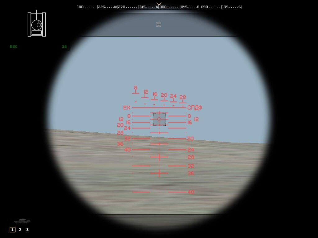 Прицельная сетка оптики командира на советской технике.