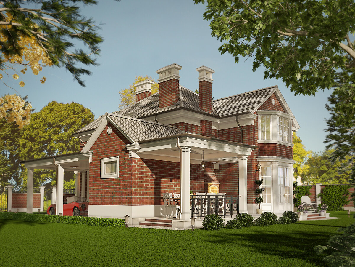 Современный особняк из красного кирпича