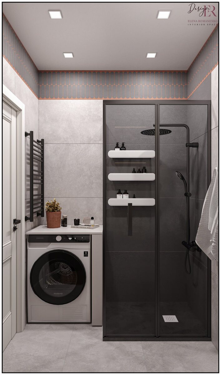 на стене керамогранит российской фабрики Kerama Marazzi, коллекция Джиминьяно.