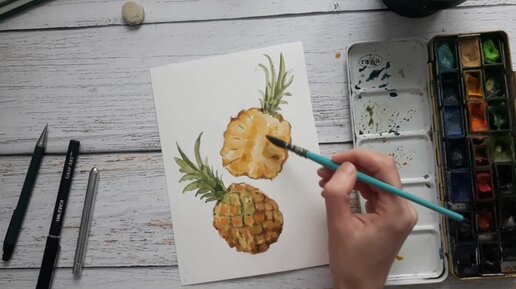 Рисую яркие фркты в этот пасмурный день) Как нарисовать ананасы 🍍