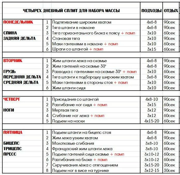 Программа тренировок два
