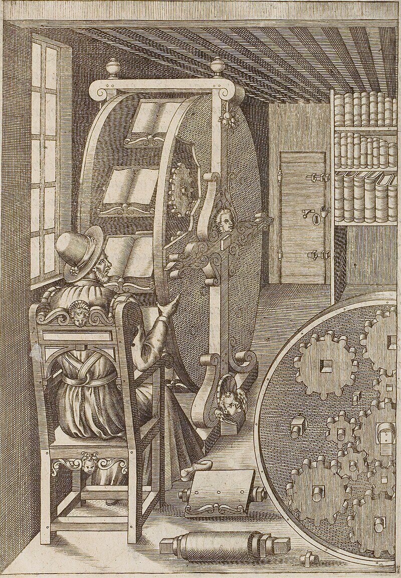 Книжное колесо из книги Агостино Рамелли "Разнообразные искусные машины ", 1588
