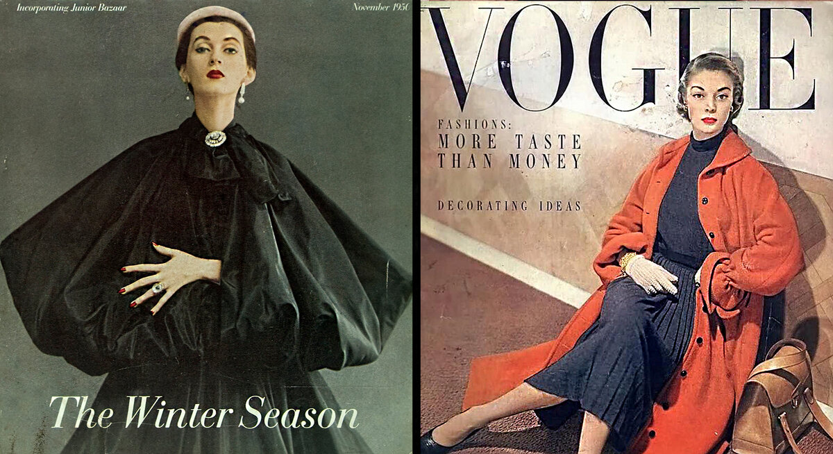 1 — обложка журнала Harper's Bazaar, ноябрь 1950 год; 2 — обложка журнала Vogue, 15 октября 1950 год