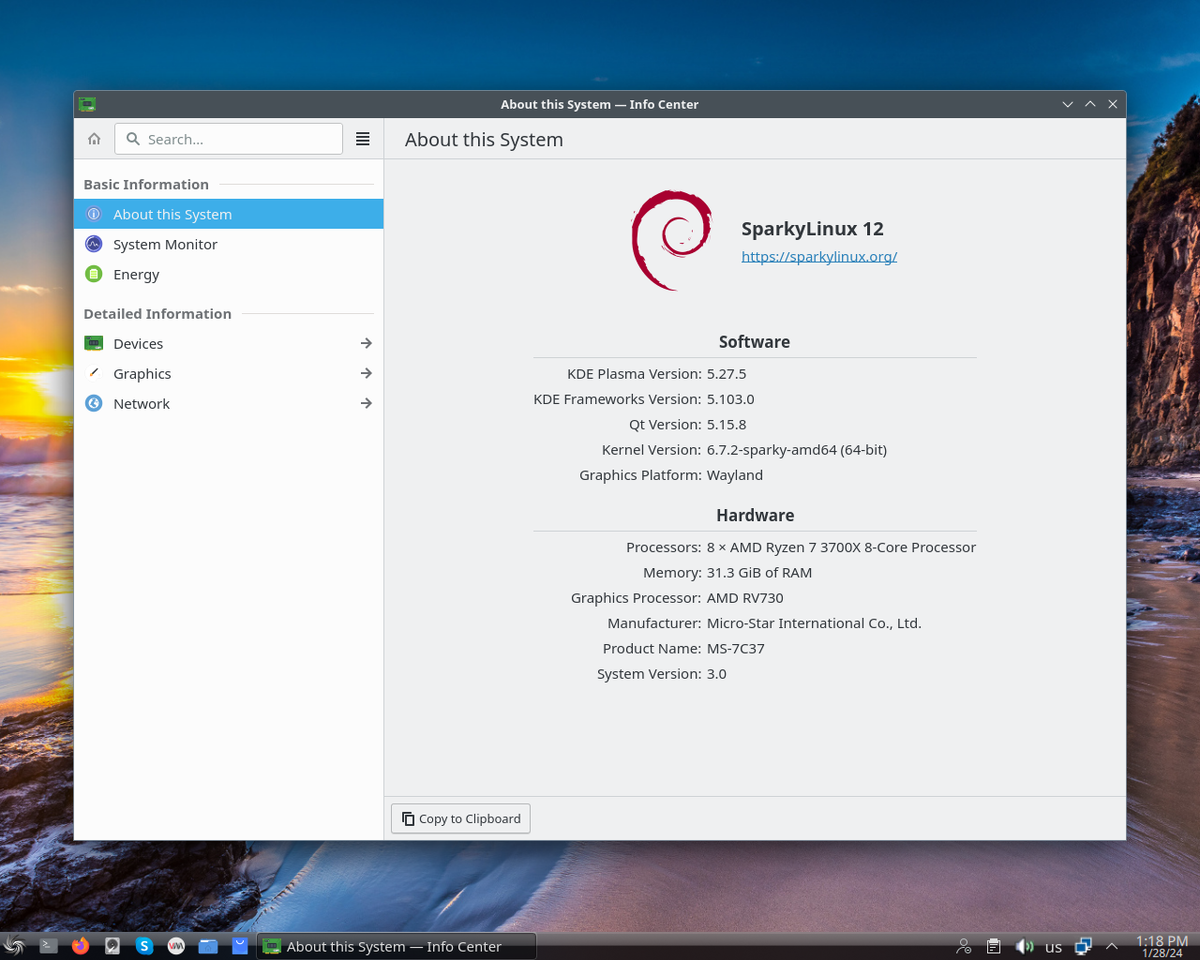 Kernel 6.7.2 running on SparkyLinux 7.2