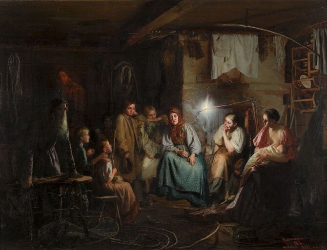 Василий Максимов. Бабушкины сказки. 1867. Холст, масло. 67 х 92. Государственная Третьяковская галерея