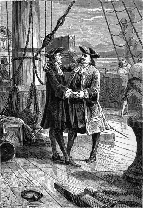 Уильям Дампир (слева) и капитан Сван в Тихом океане.