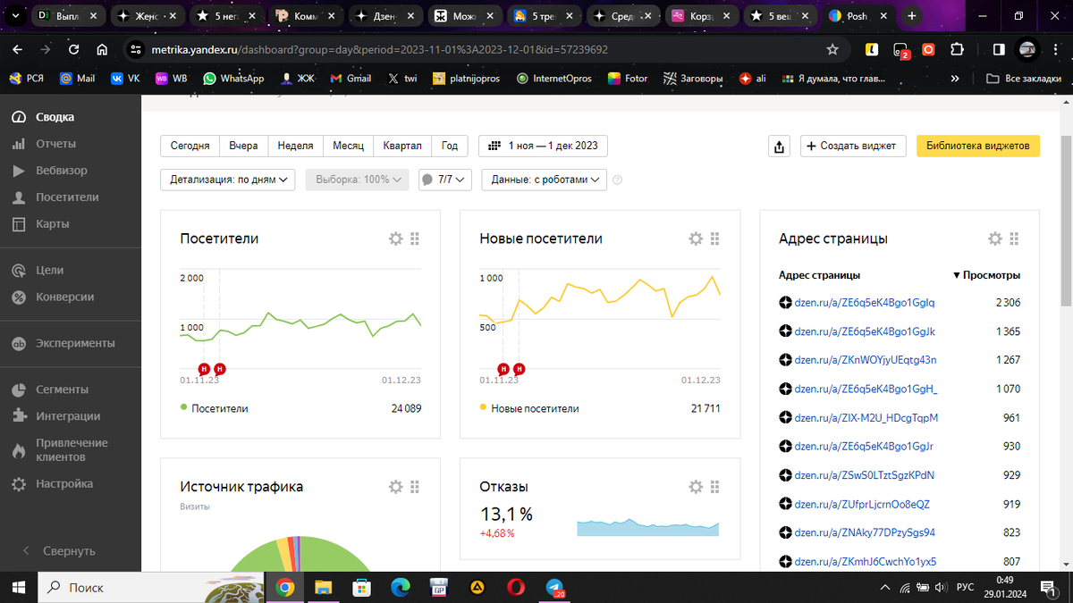 кривая статистики за ноябрь 2023 года - видны колебания, это нормально