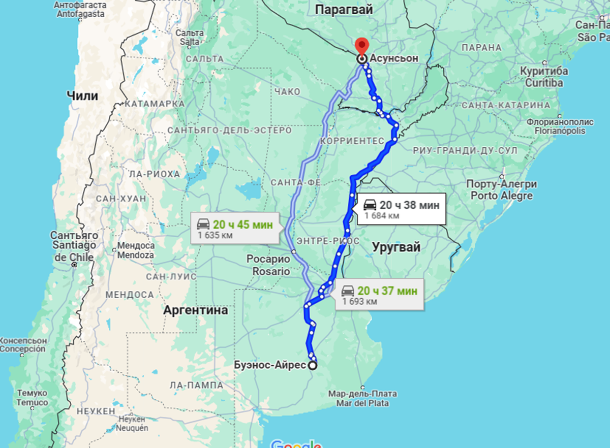 Буэнос-Айрес - Асунсьон. Google.Maps