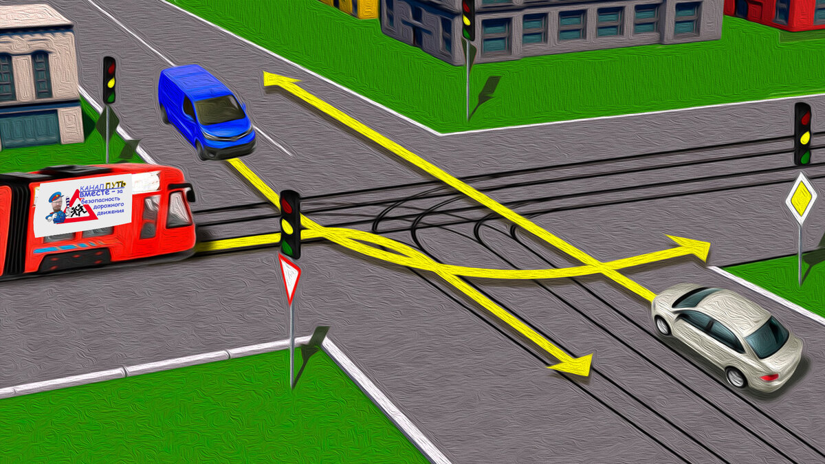 В какой последовательности, участники движения проедут перекресток, при  желтом мигающем сигнале светофора? | ПУТЬ | Дзен