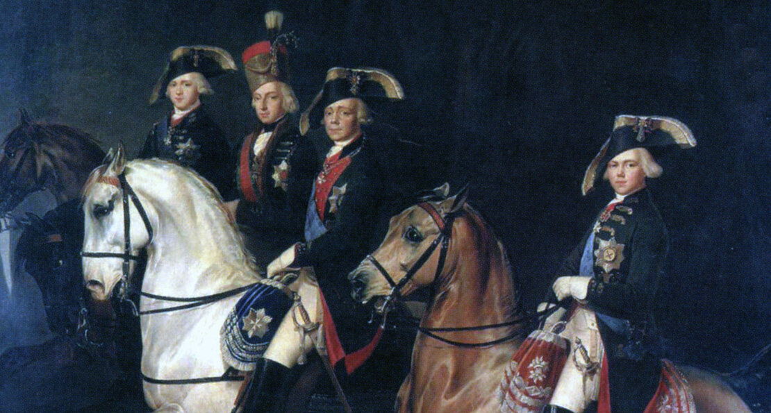 Emperor Pavel I of Russia with his sons (Alexander and Konstantin) and son-in-law ( Joseph I, Palatine of Hungary), 1799