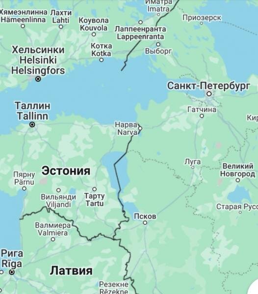 От территории Эстонии до многих объектов в Ленинградской области - меньше ста километров (Источник: Google Maps)