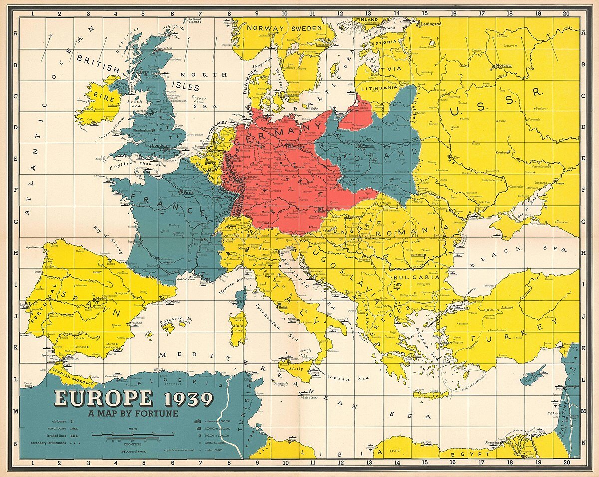 Карта Европы до 1 сентября 1939 года