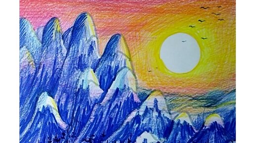 🏔️⛰️😊Как нарисовать скалистый горный пейзаж фломастерами и цветными карандашами.