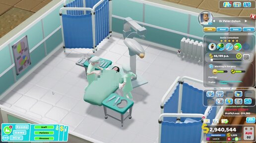 Two Point Hospital | Game | PC | История одного доктора | Хирургия | Мега скан | Комната для персонала | Туалеты