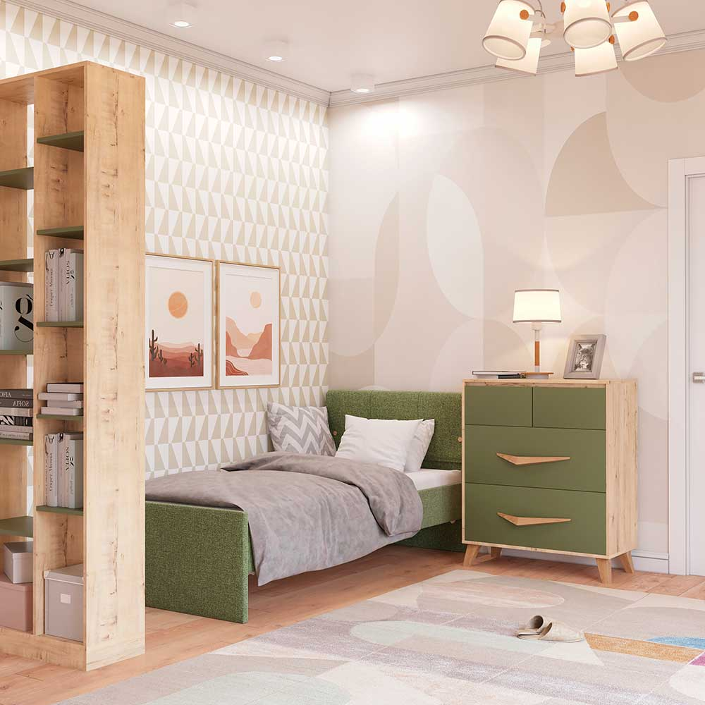 Кровать мягкая односпальная "Островная" Олива 