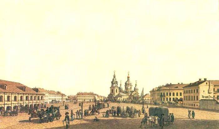 Акварель Б. Патерсен Вид Сенной площади 1779-1780 гг.