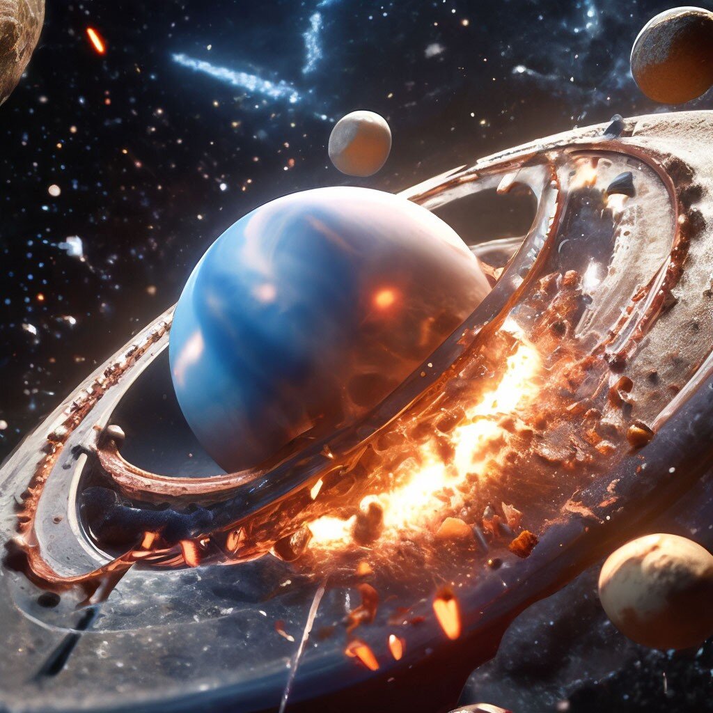 Столкновение Урана и неизвестной планеты. Сгенерировано ИИ.