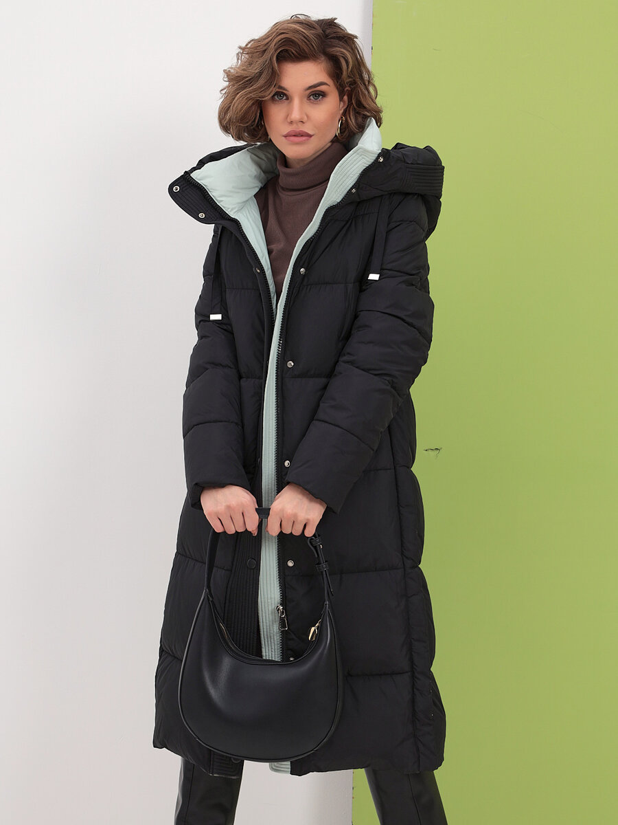 Куртка длинная с капюшоном зимняя пуховик Bless You Today (черный)