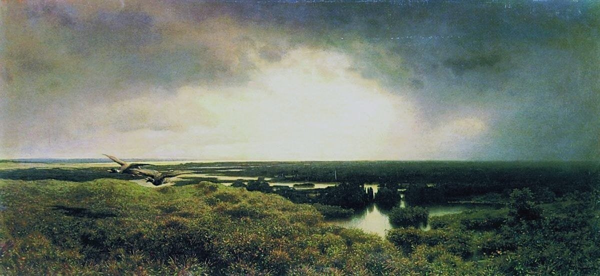 Суходольский Петр Александрович "Болото". 1863
Холст, масло. 38 x 76 см. Государственная Третьяковская галерея, Москва.
