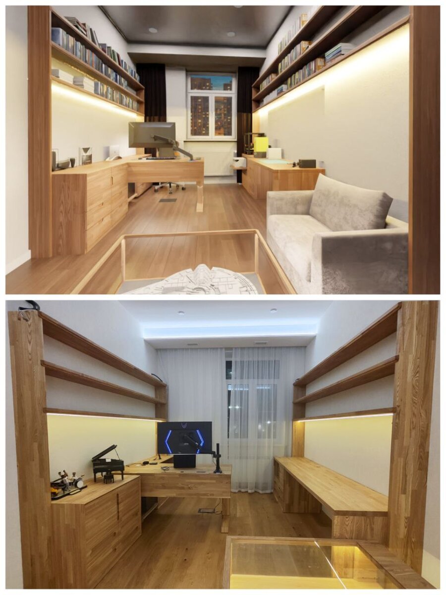 Умный кабинет вживую и на рендере, подготовленном для клиента Mensa Design