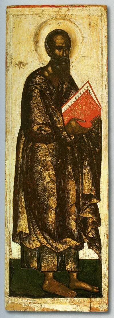 Апостол Иоанн Богослов. 15в. Икона из деисусного чина Успения Пресвятой Богородицы с Пароменья во Пскове