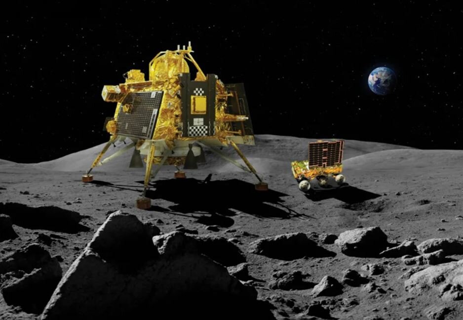 Индийский посадочный модуль «Чандраян-3» на Луне (иллюстрация из открытых источников)