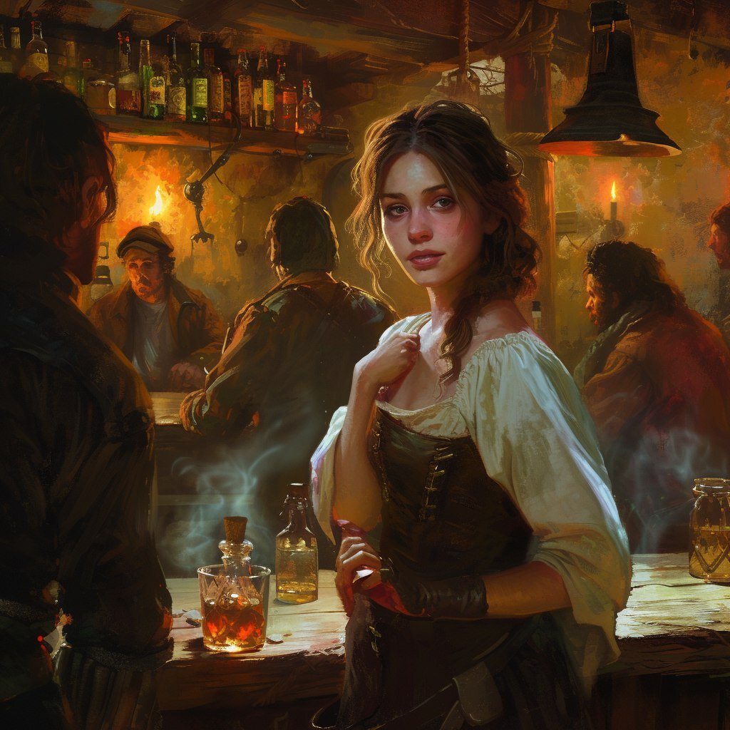 Иллюстрация нейросети к песне Новеллы Матвеевой "Девушка из харчевни"