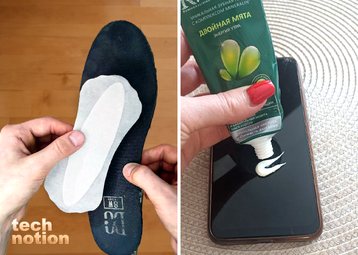 Для чего прокладки клеить на стельки обуви, а зубной пастой натирать телефон: 10 хитростей домашних гениев