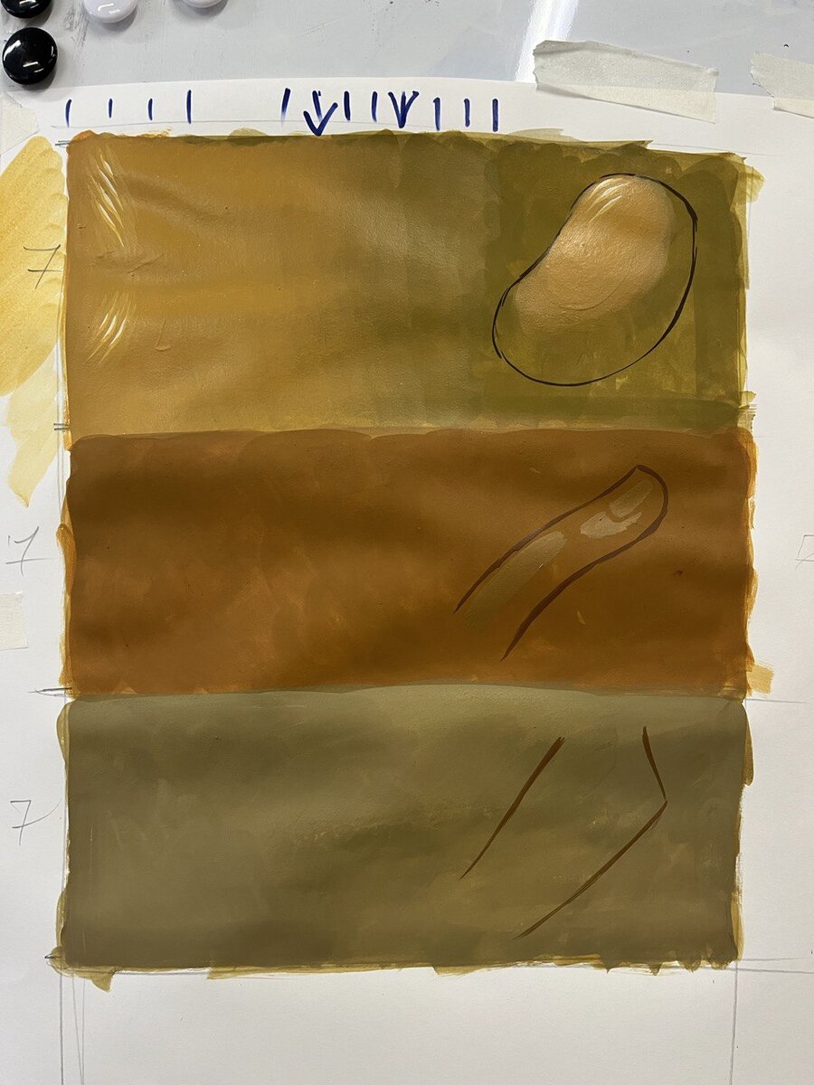 Требуется выполнить растяжку в полосе на трех пятнах санкиря. А так же нарисовать фрагменты и написать на них высветления формы.