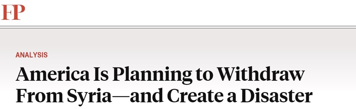     Заголовок материала FP: «Америка планирует уйти из Сирии — и создать катастрофу» / Foreign Policy