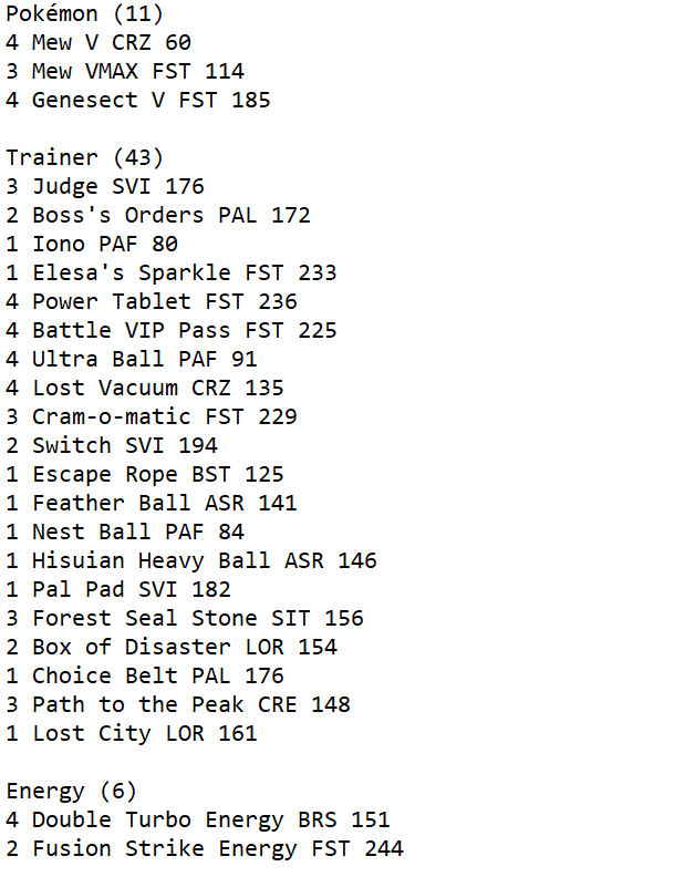 Деклист колоды, выигравшей Liverpool Regionals 2024