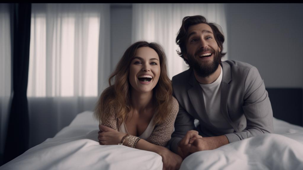 довольные гости в хозяйской спальне